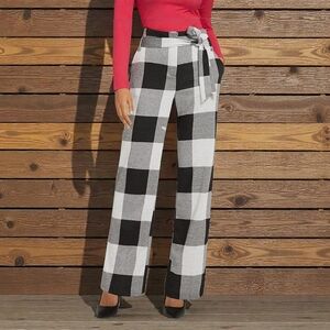 NEW YORK AND COMPANY, WIDE LEG CHECK PANTS BLAVK WHHITE SIZE 16